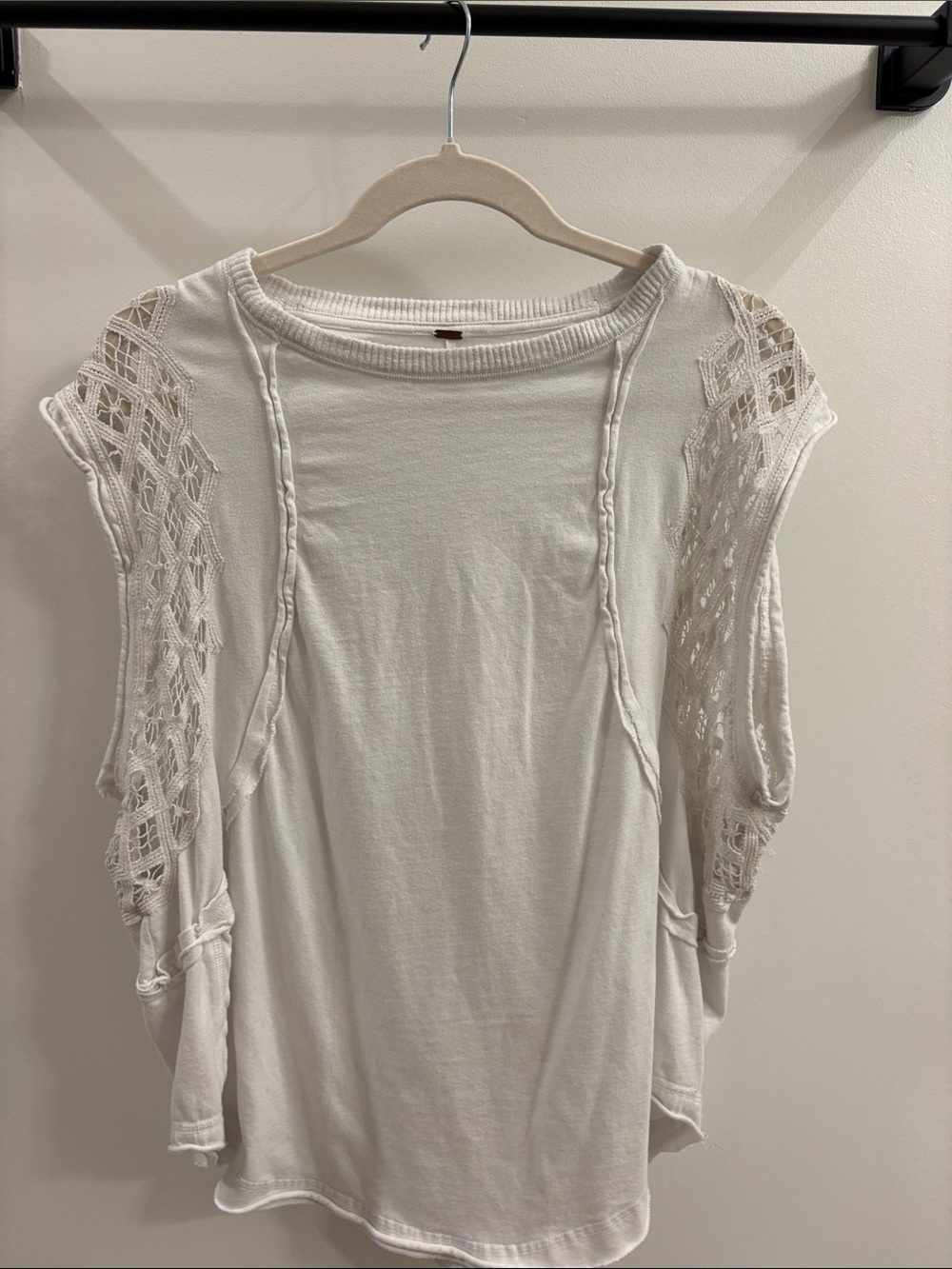 Free People White Crochet Sleeve Tee